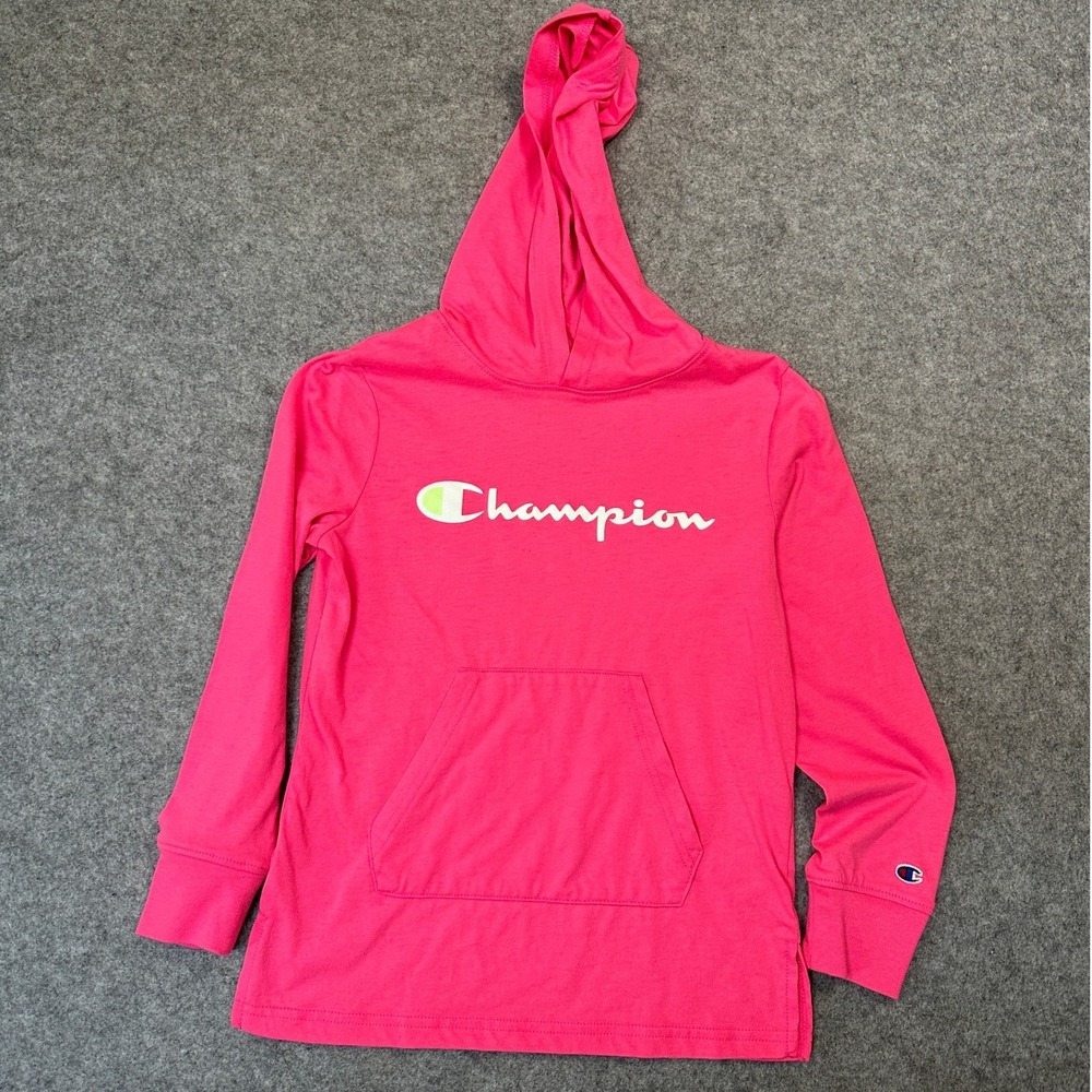 Champion Authentic Athleticwear Hooded Tee Medium Pink Logo Graphic Hooded Shirt